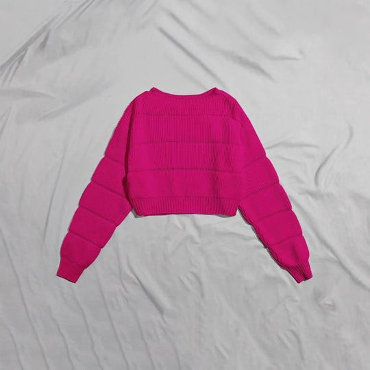 Damen Trendiger Strickpullover mit strukturierter Rippoptik und verkürztem Schnitt EB