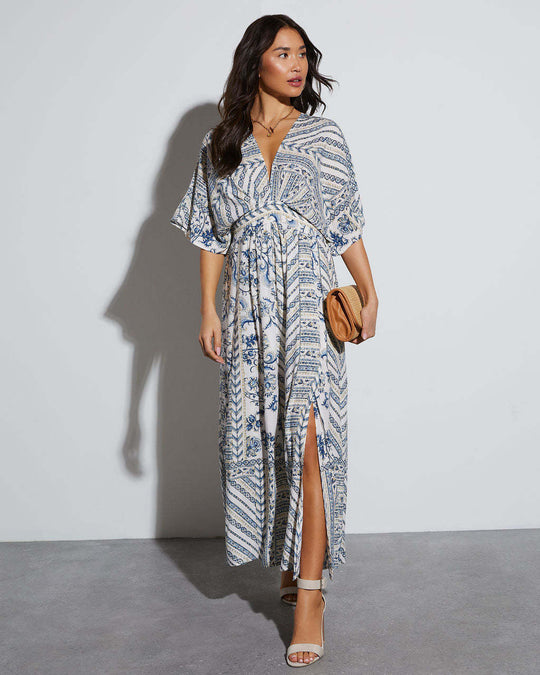 Damen Maxikleid mit aufregendem Wickeldesign und voluminösen Ärmeln EB
