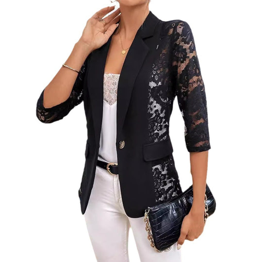 Damen Eleganter Spitzenblazer mit transparenten Ärmeln EB