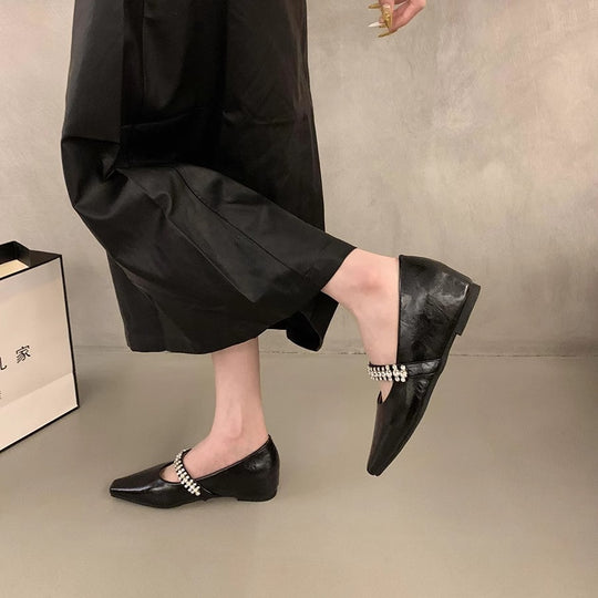Damen elegante Ballerinas mit dekorativem Strassriemen EB