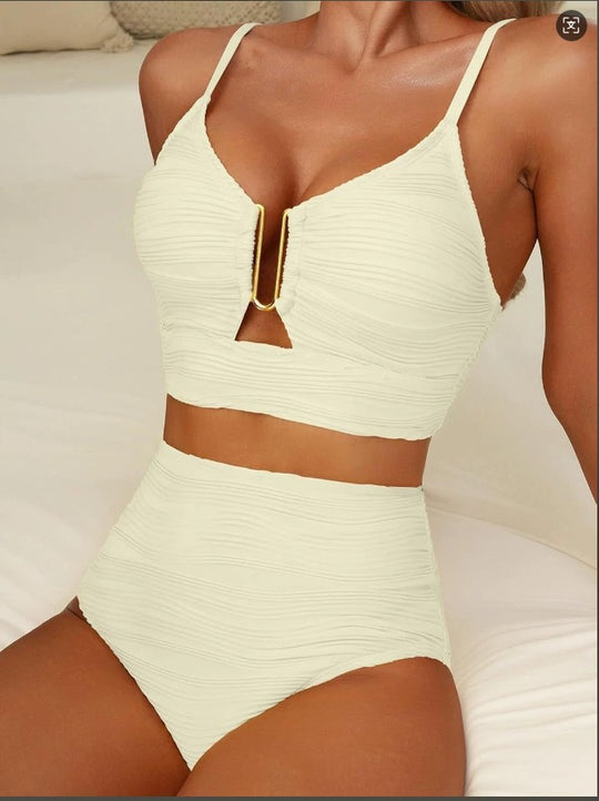 Damen Hoher Bund Bikini mit dekorativem Schlitz EB