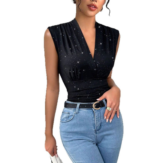 Damen Elegantes Wickeloberteil mit funkelnden Details EB