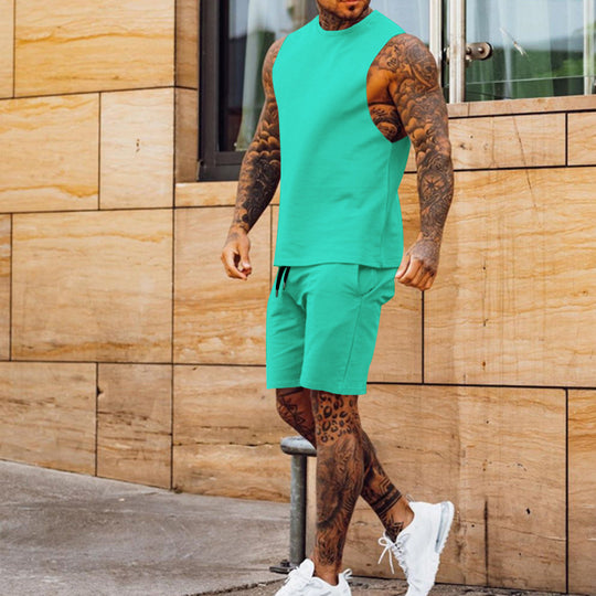 Herren sportliches Tanktop und Shorts-Set mit elastischem Bund EB