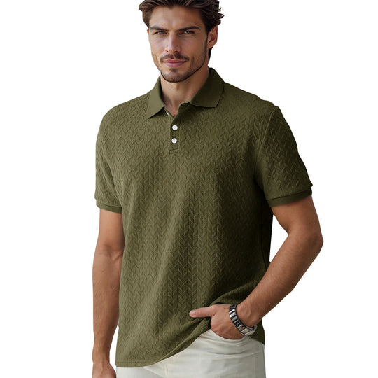 Herren nan feingewobenes Polohemd mit Chevron-Reliefstruktur und kurzer Knopfleiste EB