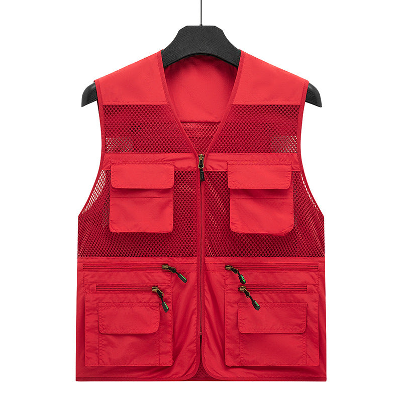 Herren Atmungsaktive Angler- und Fotografenweste mit Mesh‑Paneelen, Multifachtaschen und Zweiwege‑Reißverschluss EB