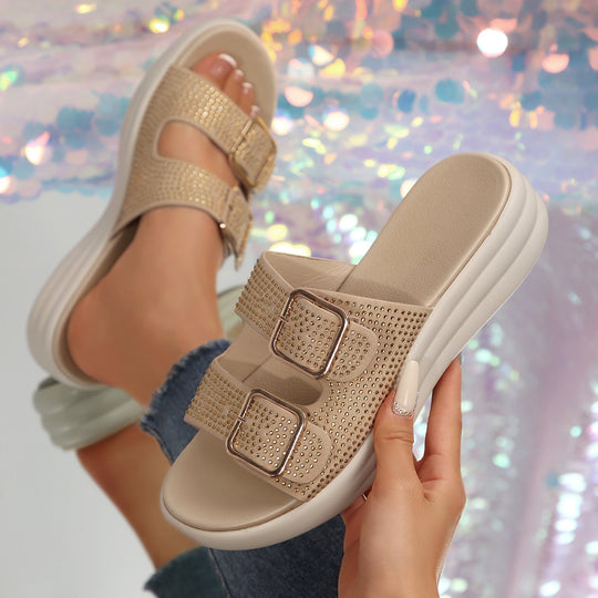 Damen Komfortable Sandalen mit modischen Schnallen und elastischem Obermaterial EB