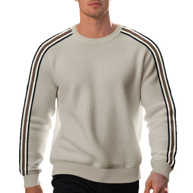 Herren Waffelstrick-Pullover mit kontrastierenden Ärmelstreifen und Rundhalsausschnitt EB