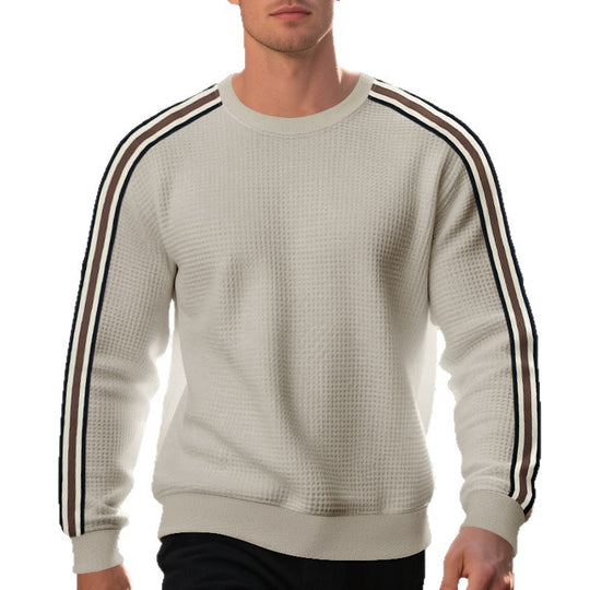 Herren Waffelstrick-Pullover mit kontrastierenden Ärmelstreifen und Rundhalsausschnitt EB