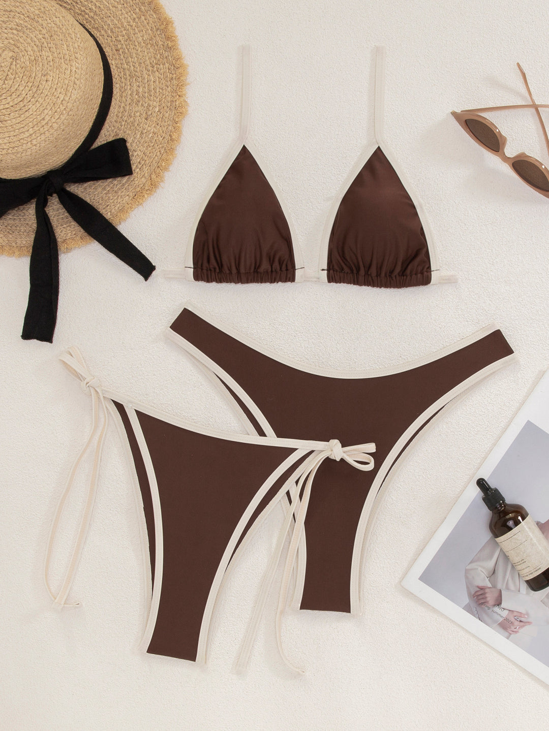 Damen Triangel-Bikini-Set mit verstellbaren Bindebändern und kontrastierenden Akzenten EB