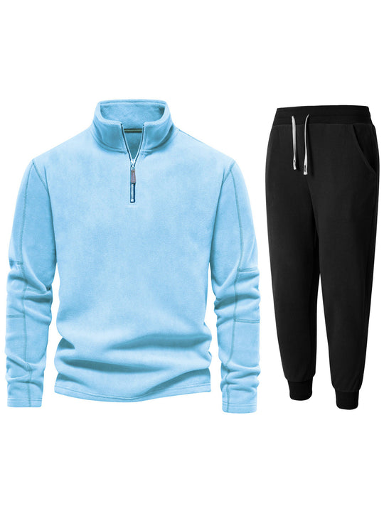 Herren Fleece-Oberteil mit kurzer Reißverschluss und bequemen Jogginghosen EB