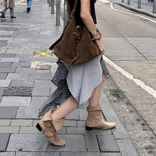 Damen asymmetrischer Rock mit floralen und karierten Mustern EB