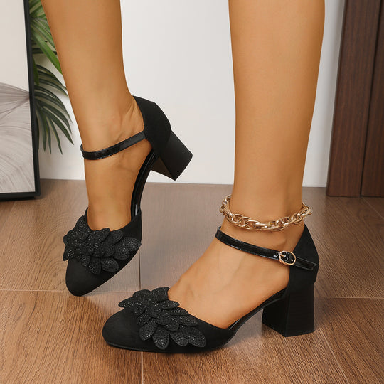 Damen Pumps mit floralem Dekor und komfortablem Blockabsatz EB