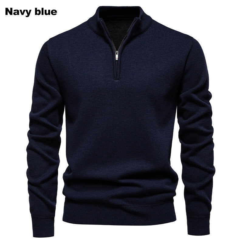 Herren feiner Strickpullover mit kurzem Reißverschluss und hohem Kragen EB