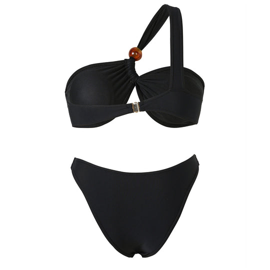 Damen Bikini-Set mit asymmetrischem Halter-Neck und dekorativen Hosenknöpfen EB