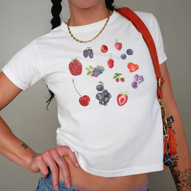 Damen Crop-T-Shirt mit kreativem Telefon-Design EB