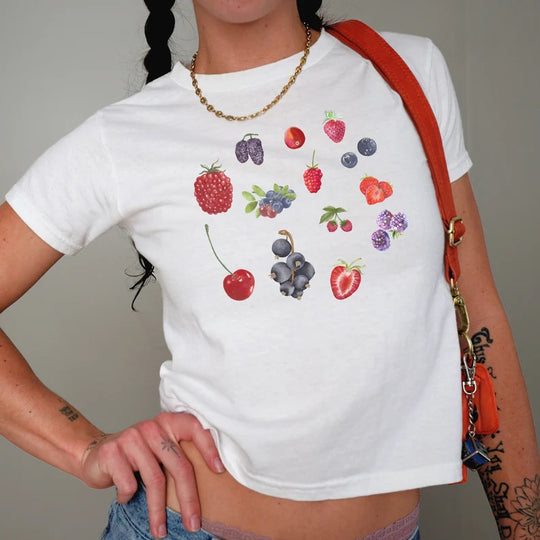 Damen Crop-T-Shirt mit kreativem Telefon-Design EB