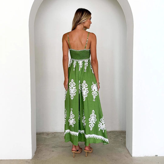 Damen Maxikleid mit elegantem Boho-Muster und filigranem Unterteil EB