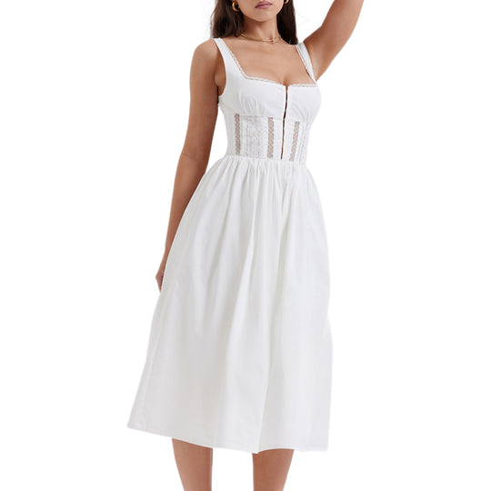 Damen Midi-Kleid mit raffinierten Spitzenakzenten und tailliertem Schnitt EB