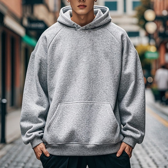 Herren nan oversized Kapuzenpullover mit Kängurutasche, Raglanärmeln und gerippten Bündchen EB