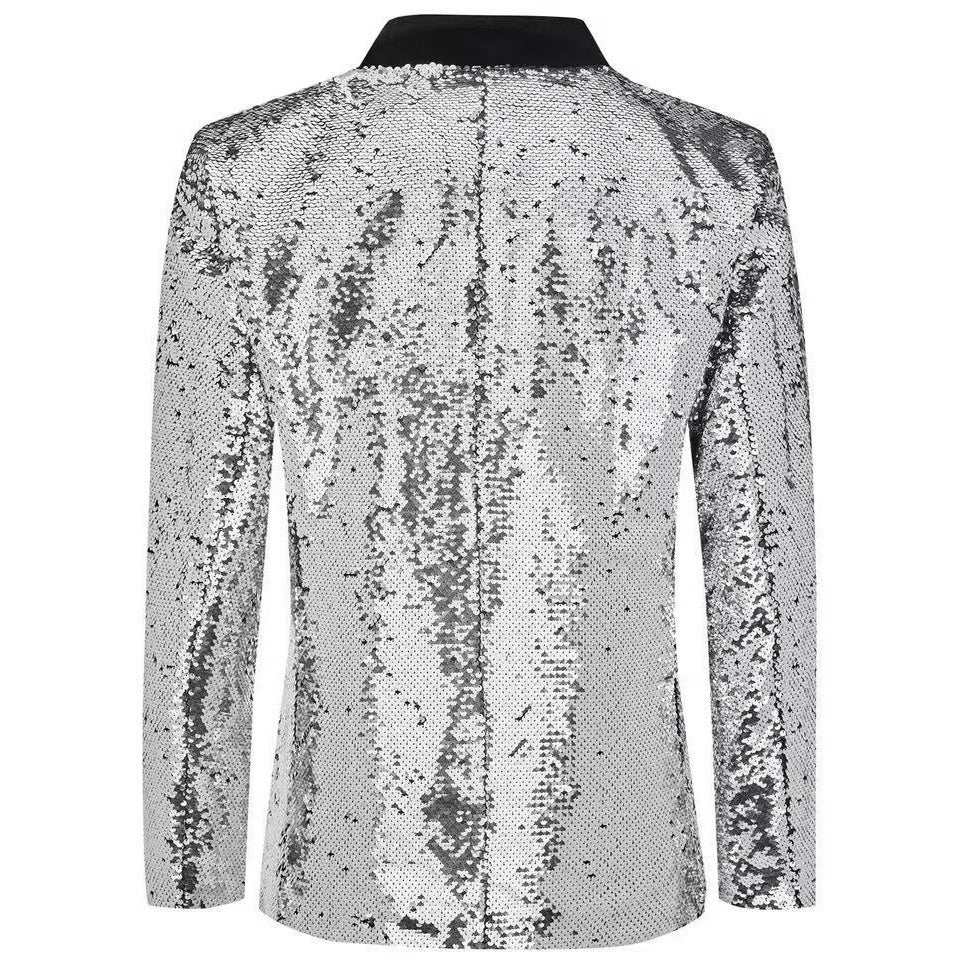 Herren Smokingblazer mit glänzenden Pailletten und eleganter Satinkragen EB