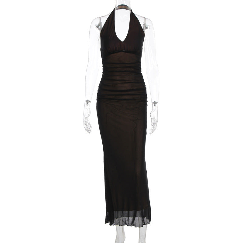 Damen Elegantes Maxikleid mit tiefem V-Ausschnitt und taillierendem Schnitt EB