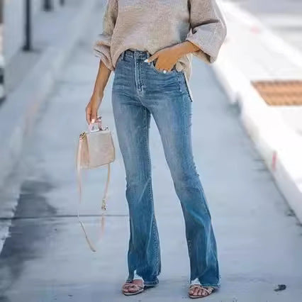 Damen Flared Jeans mit hohem Bund und modischem Schnitt EB