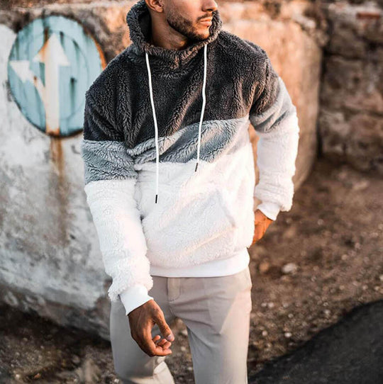 Herren lässiger Fleece Pullover mit hohem Kragen und asymmetrischem Design EB