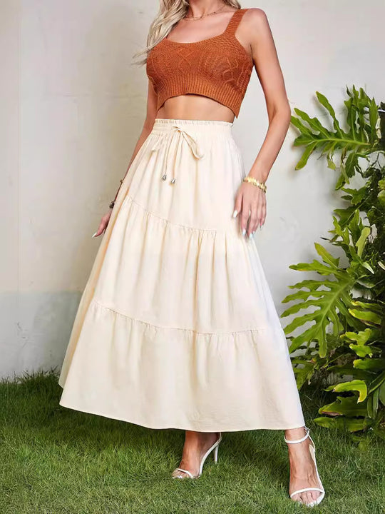 Damen langer Rock mit schwingenden Volants und elastischem Taillenbund EB