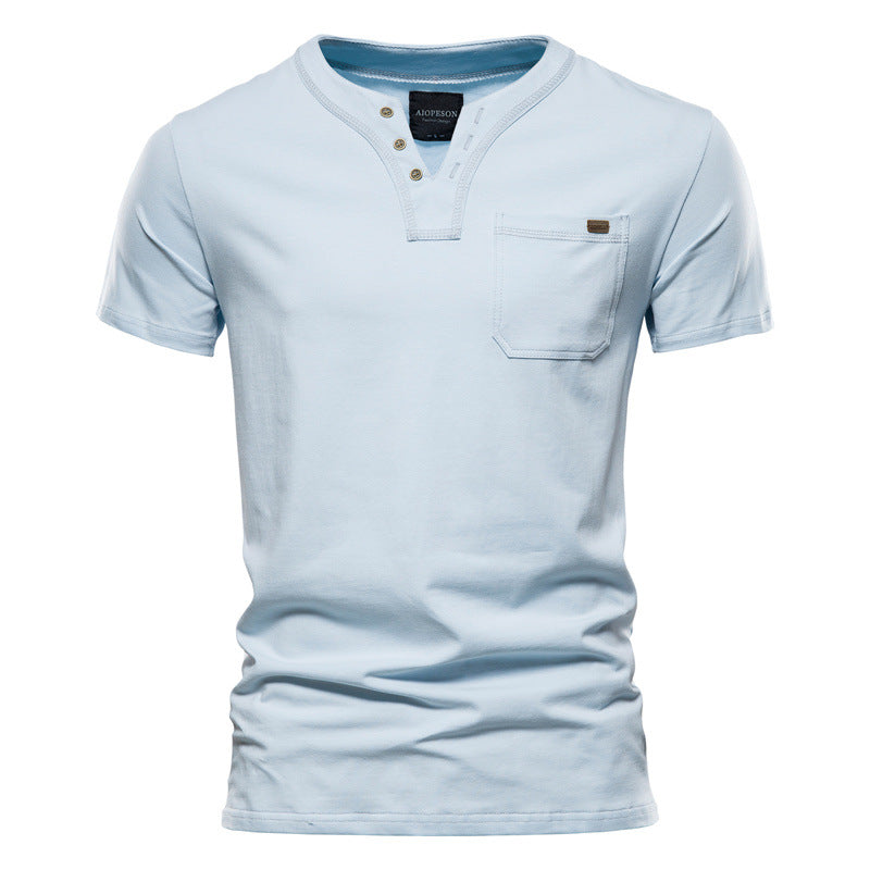 Herren Kurzarm-Shirt mit modernem Henley-Ausschnitt und Brusttasche EB