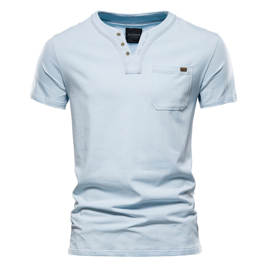 Herren Kurzarm-Shirt mit modernem Henley-Ausschnitt und Brusttasche EB