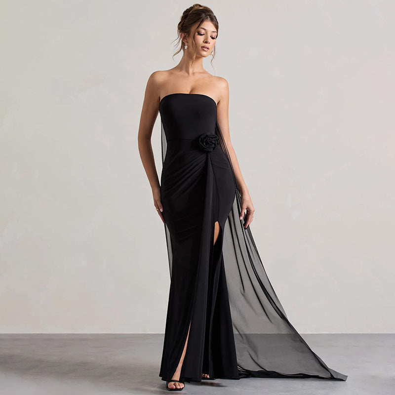 Damen Strapless Abendkleid mit schicker Drapierung und verführerischem Schlitz EB