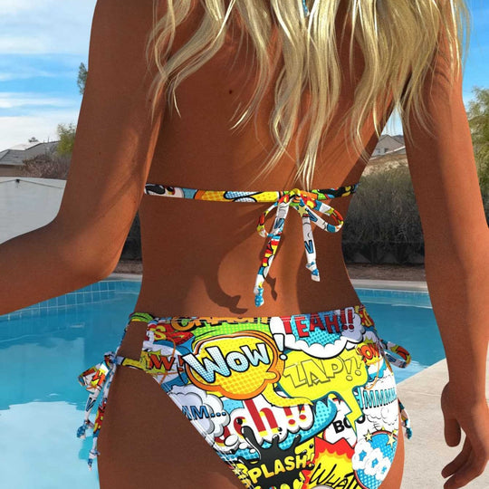 Damen Triangel-Bikini mit comic-inspiriertem Muster EB