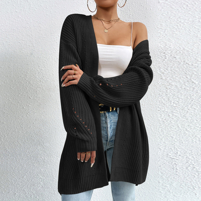 Damen Strickjacke mit luftiger Häkelstruktur und weitem Schnitt EB