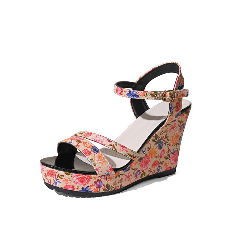 Damen Wedge-Sandalen mit floralen Mustern und komfortablem Fußbett EB