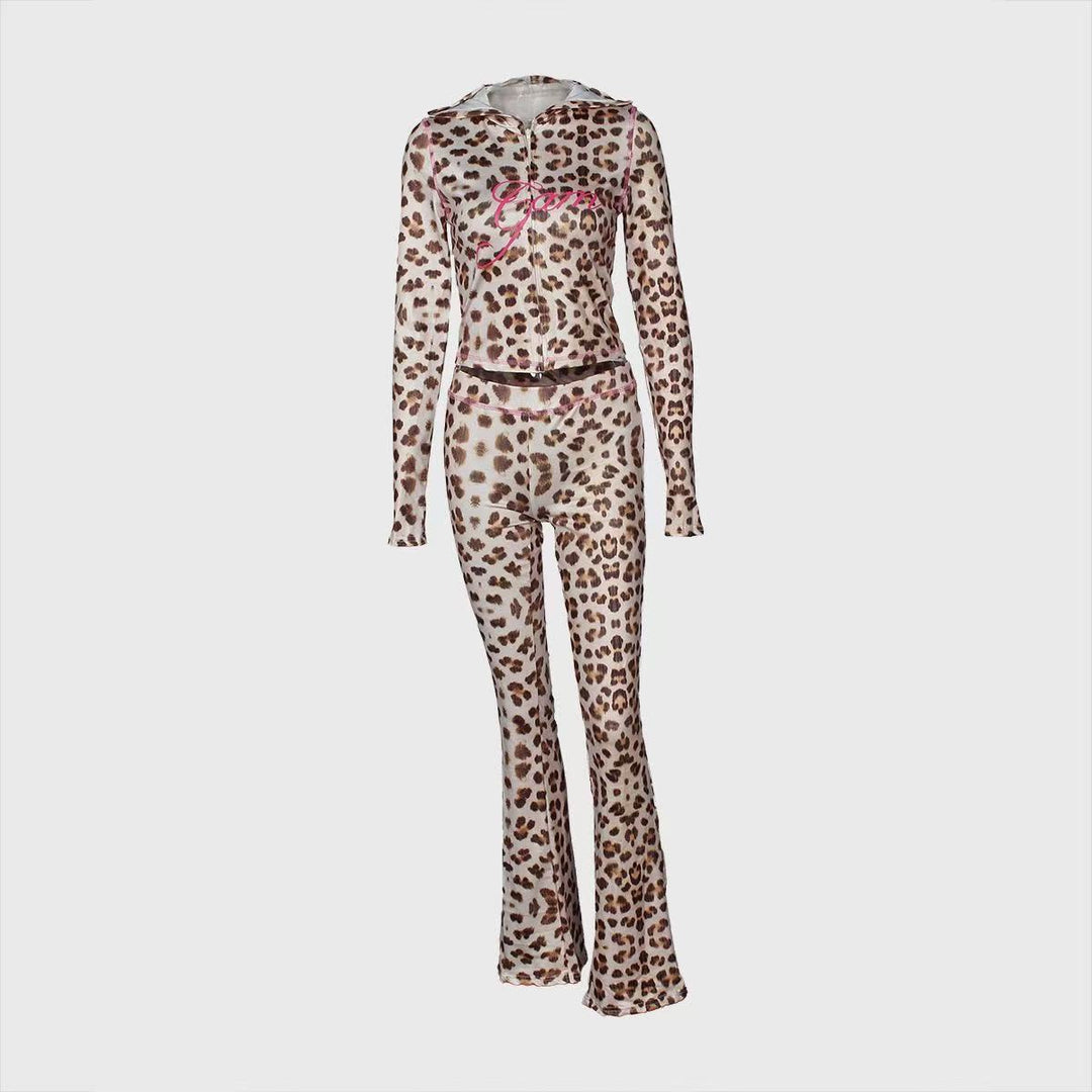 Damen Sport-Leggings und Oberteil Set mit animalischem Print EB