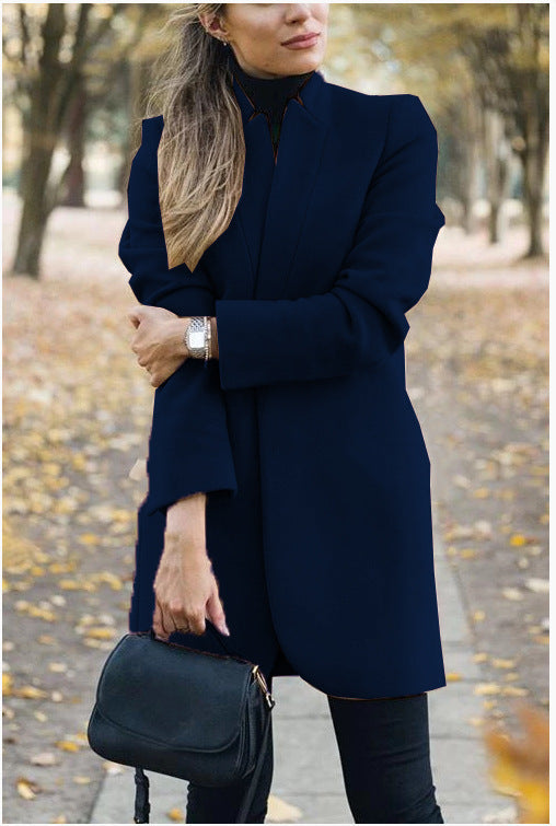 Damen nan taillierter Longblazer-Mantel mit Stehkragen und verdeckter Verschlussleiste EB