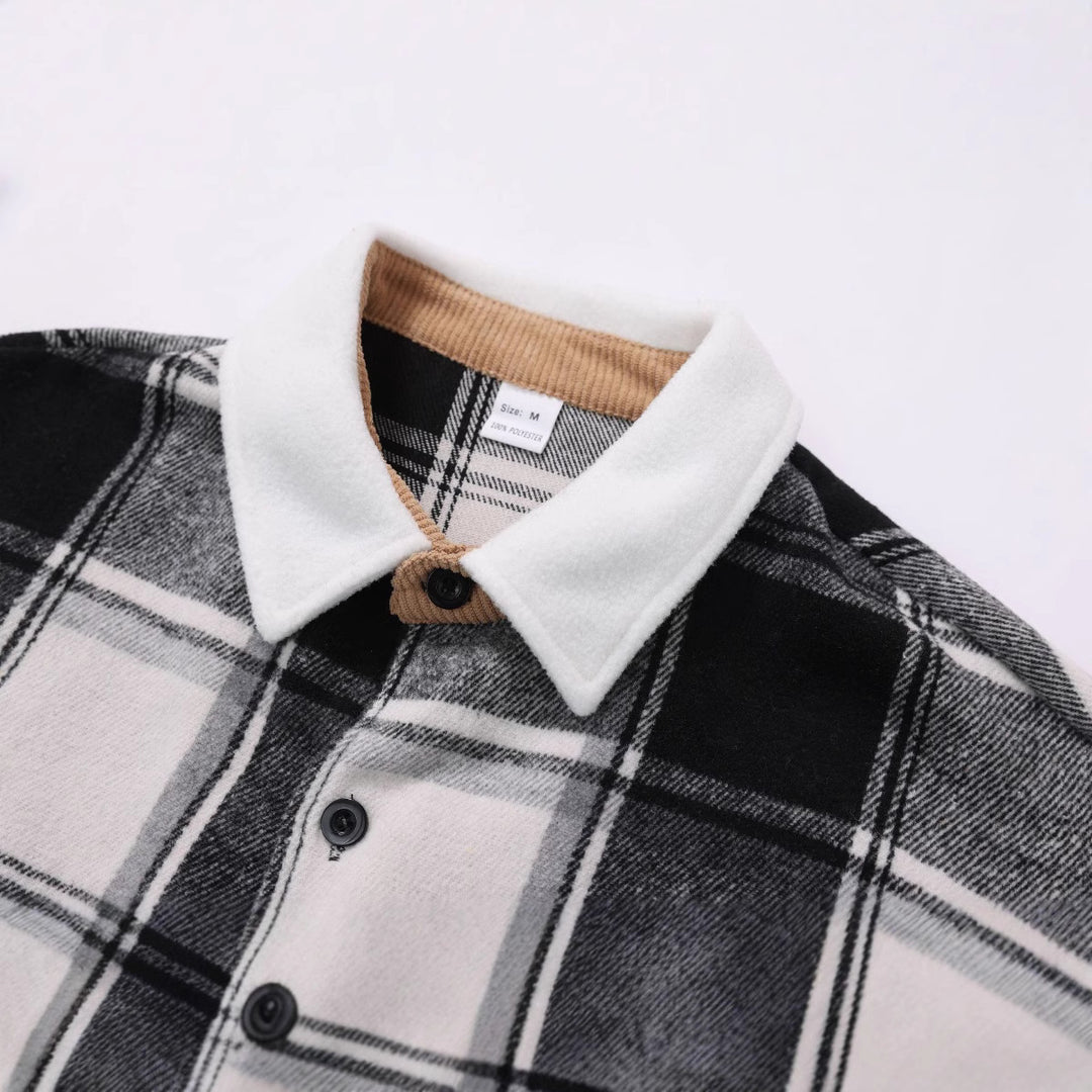 Herren Baumwoll-Flanelljacke mit kariertem Muster und Taschen EB