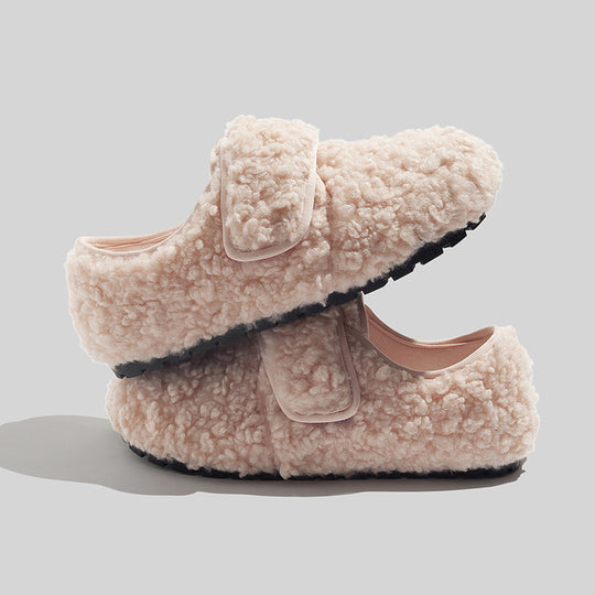 Damen Hausschuhe mit weichem Fleece-Futter und verstellbarem Klettverschluss EB