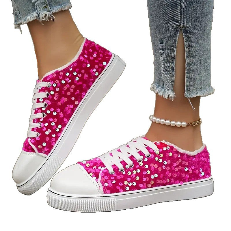 Damen Trendige Sneakers mit funkelnden Pailletten und komfortabler Sohle EB