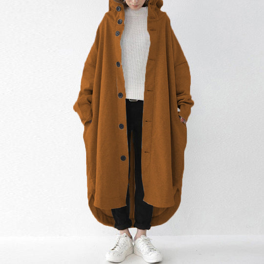 Damen nan weites Kapuzen-Kokonmantel mit asymmetrischem Saum und großen Eingrifftaschen EB