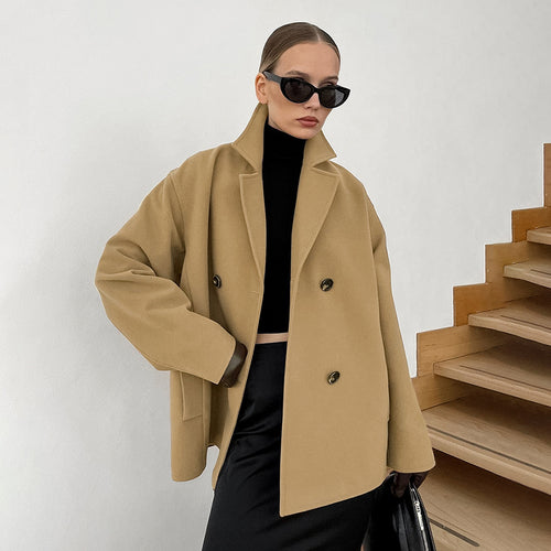 Damen Modischer Wool-Blend Blazer mit doppelter Knopfleiste EB