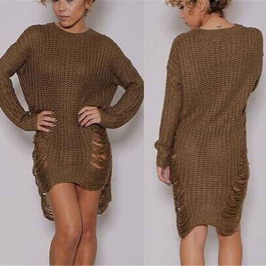 Damen Strickkleid mit seitlichen Schlitz- und Rippdesign EB