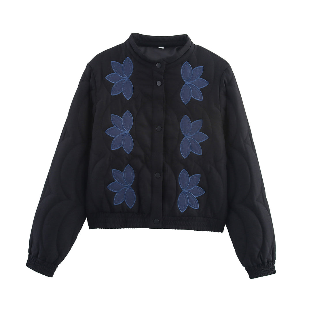 Damen gesteppte Jacke mit floralem Design und elastischen Bündchen EB