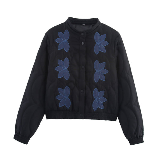 Damen gesteppte Jacke mit floralem Design und elastischen Bündchen EB