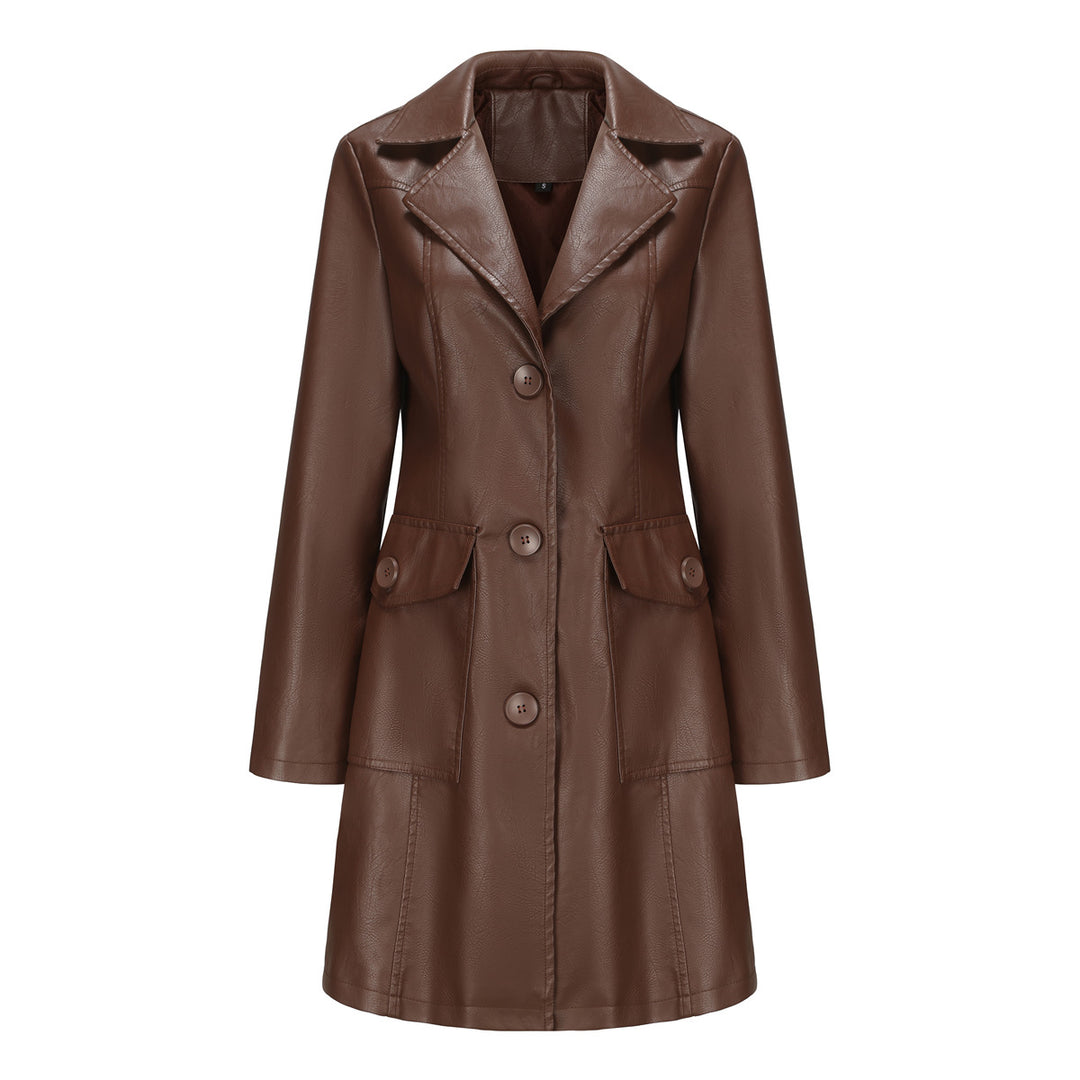 Damen modischer Kunstlederblazer mit praktischen Taschen EB