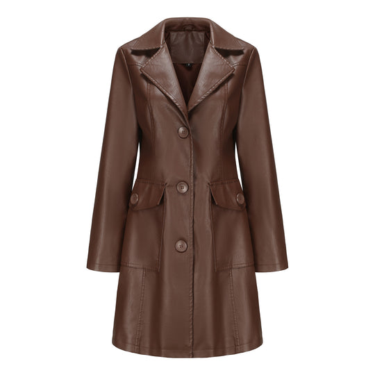 Damen modischer Kunstlederblazer mit praktischen Taschen EB
