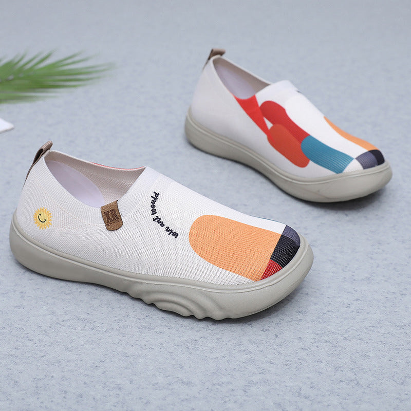 Damen Stretchige Slip-On Sneakers mit buntem Design und rutschfester Sohle EB