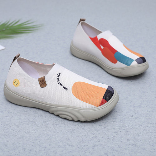 Damen Stretchige Slip-On Sneakers mit buntem Design und rutschfester Sohle EB