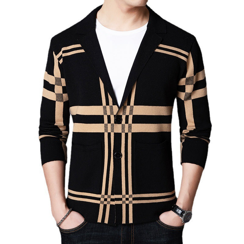 Herren eleganter Strickblazer mit modernem Karomuster EB