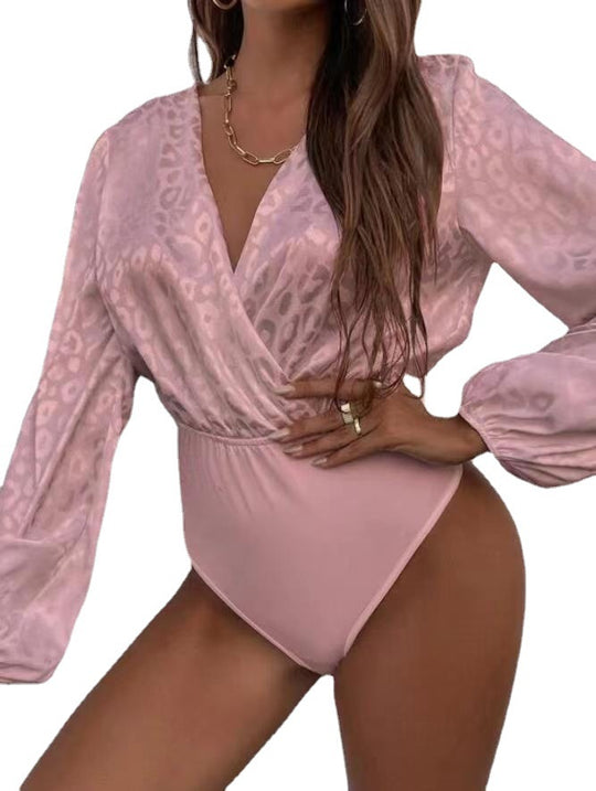 Damen Bodysuit mit elegantem Wickelausschnitt und voluminösen Ärmeln EB